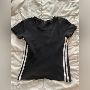 Black v neck with white details down the side